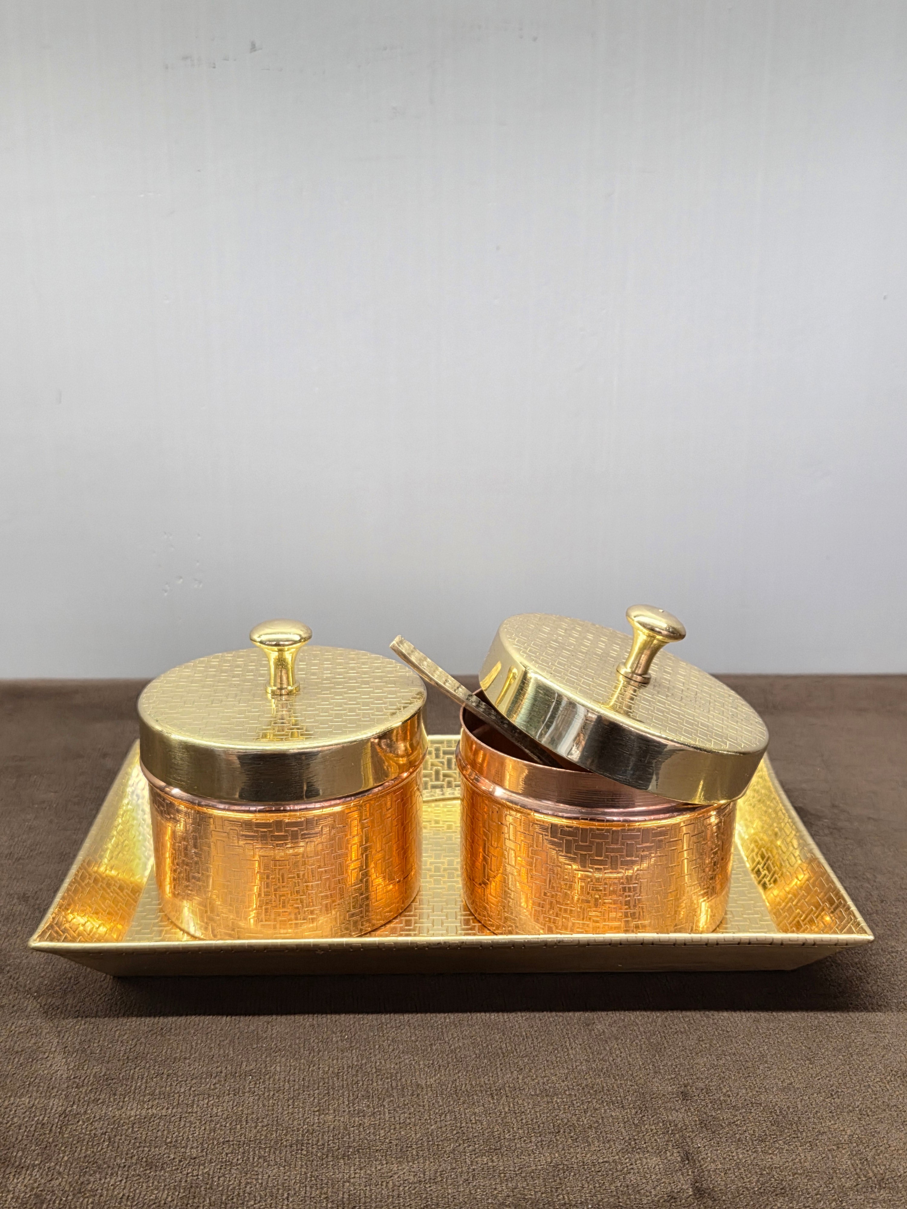 Copper Supari Box with Brass lid and Tray