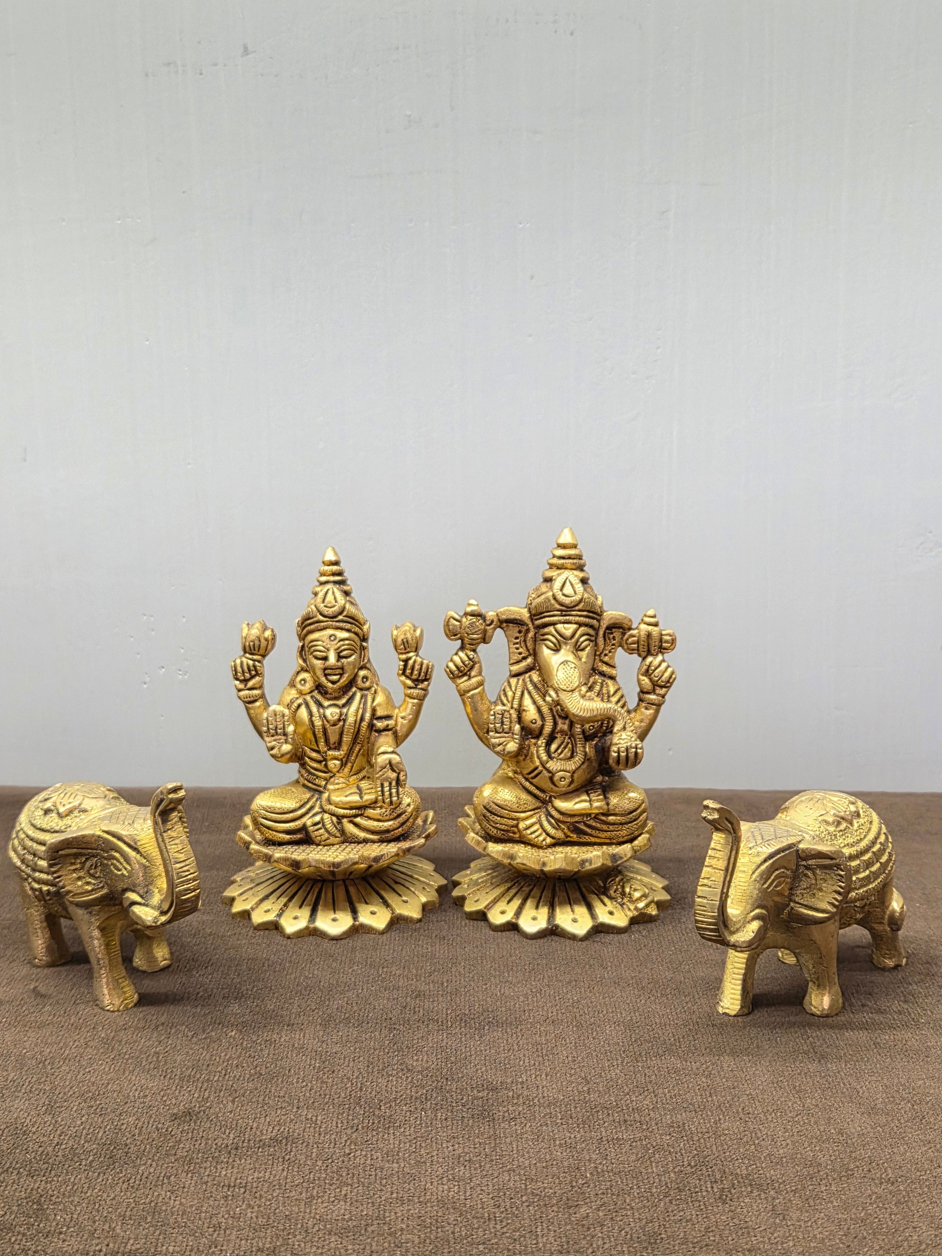 Ganesh Laxmi idols with brass Elephants