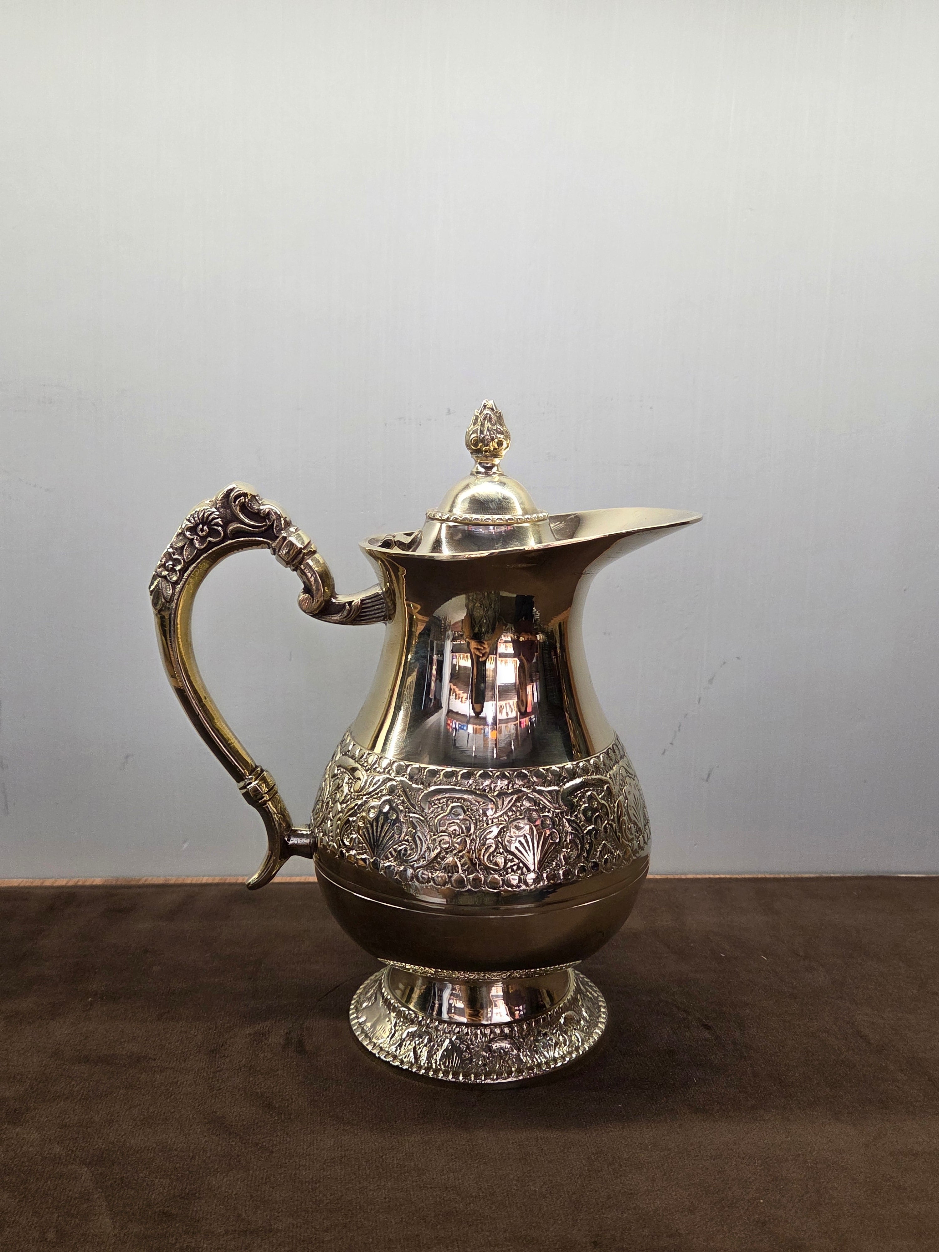 Brass Mughal jug with cover