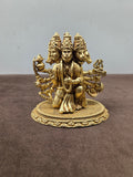 Brass Panchmukhi Hanuman kneeling on an oval jali plinth, arms fanned with a bow, kalash and trishul - Peetal Parampara