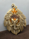 Brass Ganesha on Leaf Coloured