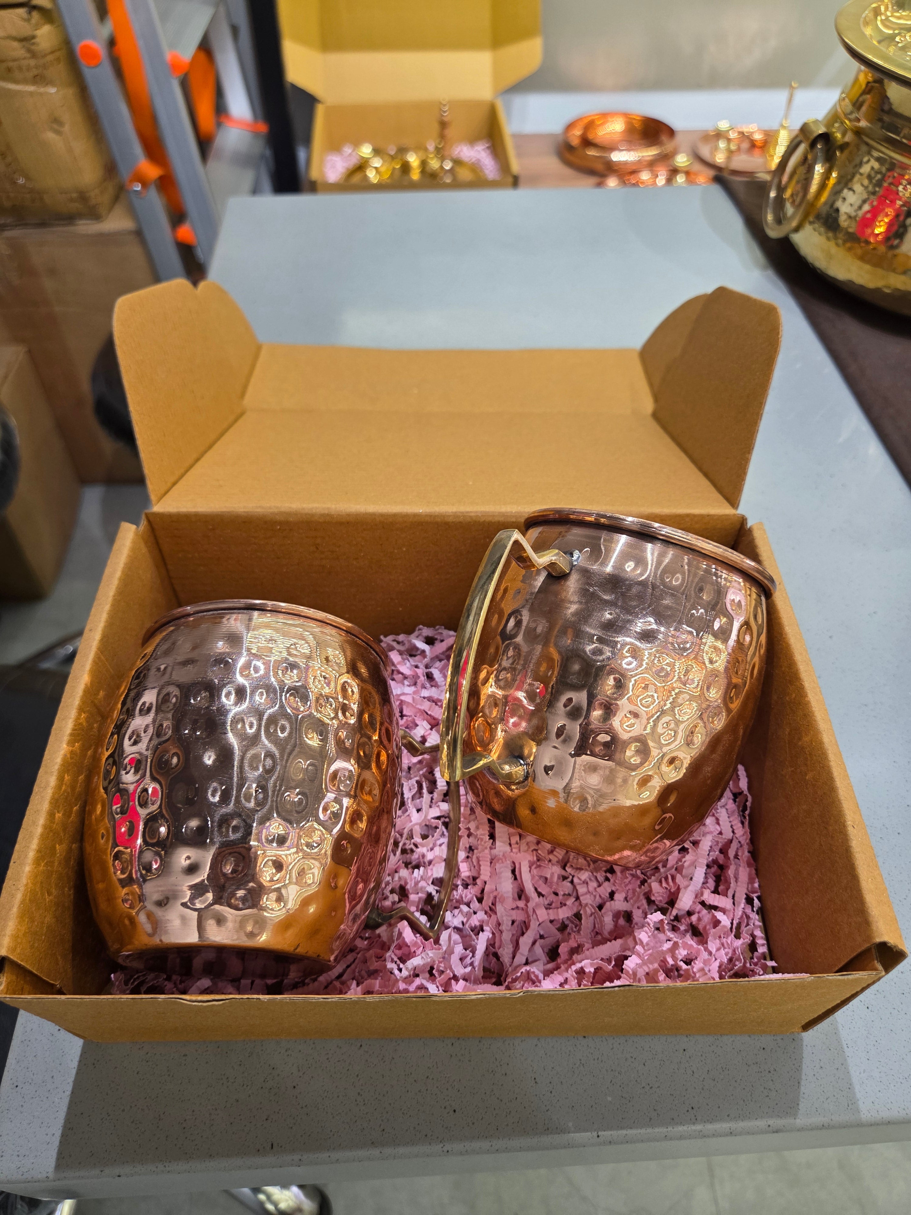 Copper Glass with brass handle hamper